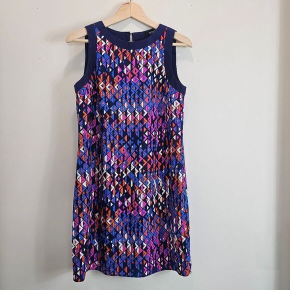 Alice & Trixie 100% Silk Geometric Shift Dress 60s Inspired Purple Pink Size XS - Picture 2 of 8